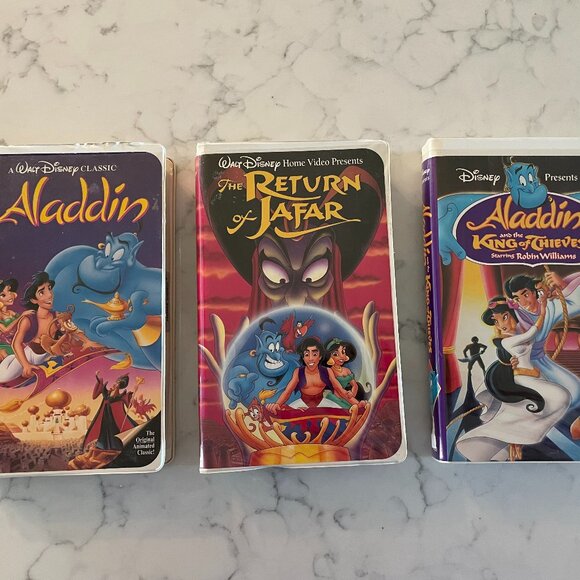 Aladdin + Return of Jafar + King of Thieves - Disney VHS black diamond -3 Movies - Picture 2 of 10